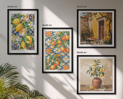 Mur de tableaux Motifs de fleurs citron-orange