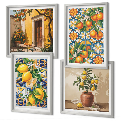 Mur de tableaux Motifs de fleurs citron-orange