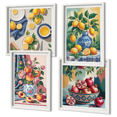 Polyptyque z cadres Fleurs et fruits dans des vases