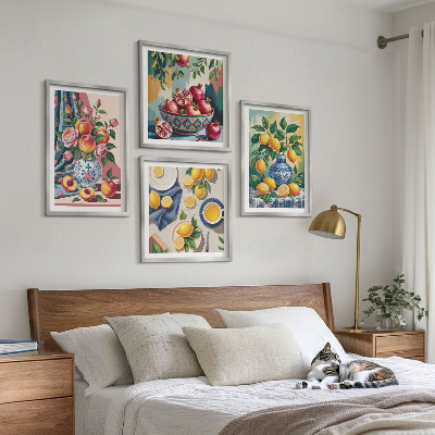 Polyptyque z cadres Fleurs et fruits dans des vases