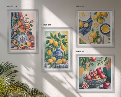 Polyptyque z cadres Fleurs et fruits dans des vases