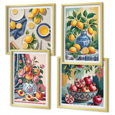 Polyptyque z cadres Fleurs et fruits dans des vases