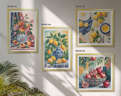 Polyptyque z cadres Fleurs et fruits dans des vases