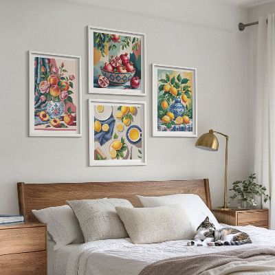 Polyptyque z cadres Fleurs et fruits dans des vases