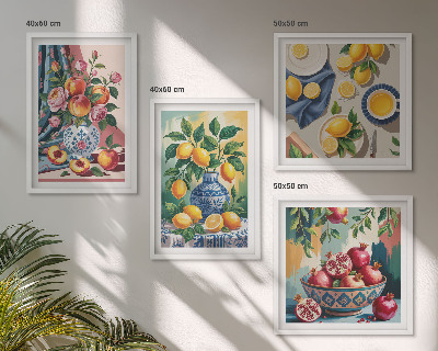 Polyptyque z cadres Fleurs et fruits dans des vases