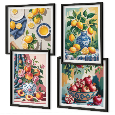 Polyptyque z cadres Fleurs et fruits dans des vases