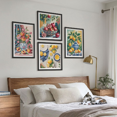 Polyptyque z cadres Fleurs et fruits dans des vases