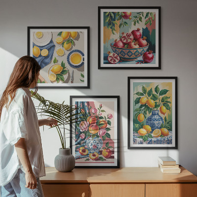 Polyptyque z cadres Fleurs et fruits dans des vases