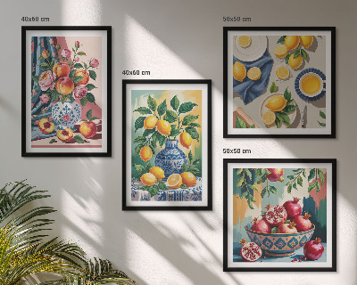 Polyptyque z cadres Fleurs et fruits dans des vases