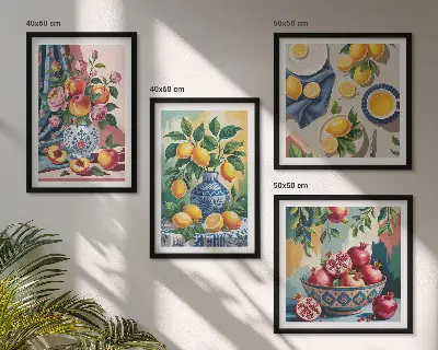 Fleurs et fruits dans des vases polyptyque 3 cadres
