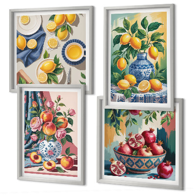 Polyptyque z cadres Fleurs et fruits dans des vases