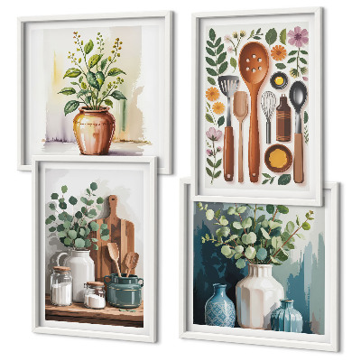 Ensemble de 4 tableaux Accessoires de cuisine à base de plantes