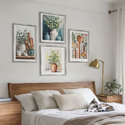 Ensemble de 4 tableaux Accessoires de cuisine à base de plantes