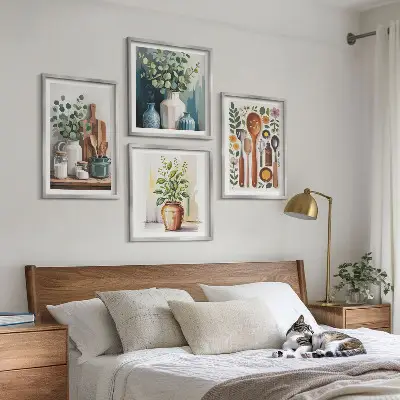 Ensemble de 4 tableaux motifs d'accessoires de cuisine à base de plantes