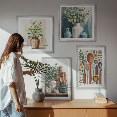 Ensemble de 4 tableaux Accessoires de cuisine à base de plantes