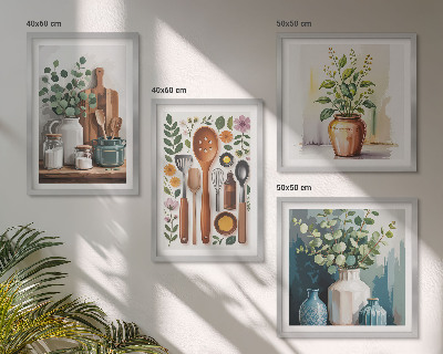 Ensemble de 4 tableaux Accessoires de cuisine à base de plantes
