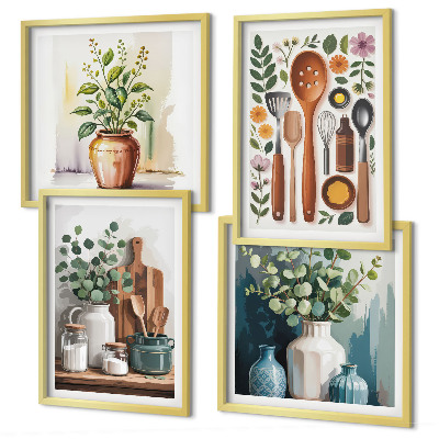 Ensemble de 4 tableaux Accessoires de cuisine à base de plantes