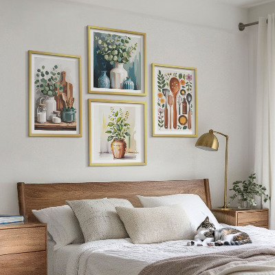 Ensemble de 4 tableaux Accessoires de cuisine à base de plantes