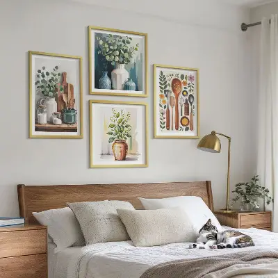 Ensemble de 4 tableaux motifs d'accessoires de cuisine à base de plantes