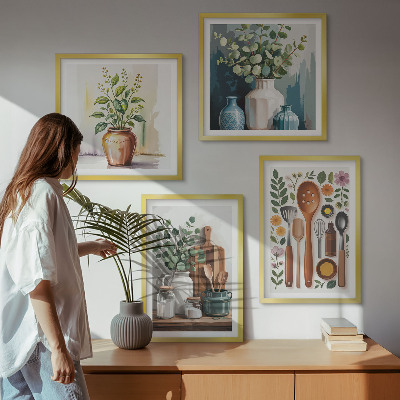 Ensemble de 4 tableaux Accessoires de cuisine à base de plantes