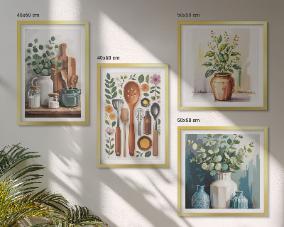 Ensemble de 4 tableaux Accessoires de cuisine à base de plantes