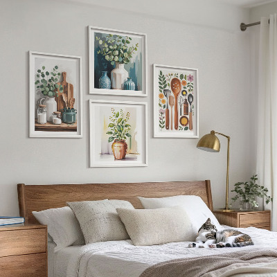 Ensemble de 4 tableaux Accessoires de cuisine à base de plantes