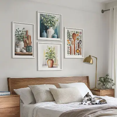Ensemble de 4 tableaux motifs d'accessoires de cuisine à base de plantes