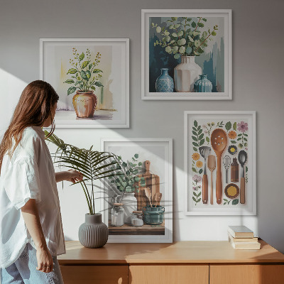Ensemble de 4 tableaux Accessoires de cuisine à base de plantes