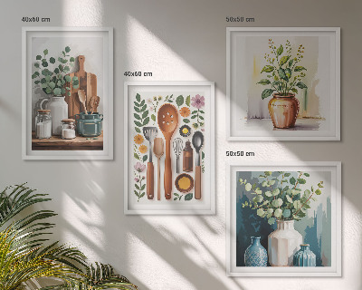 Ensemble de 4 tableaux Accessoires de cuisine à base de plantes