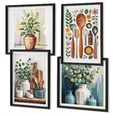 Ensemble de 4 tableaux Accessoires de cuisine à base de plantes