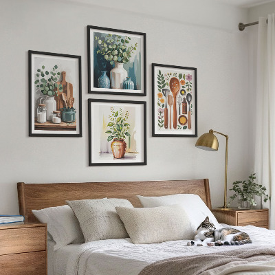 Ensemble de 4 tableaux Accessoires de cuisine à base de plantes
