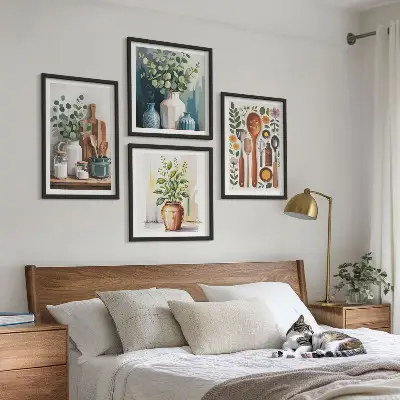 Ensemble de 4 tableaux motifs d'accessoires de cuisine à base de plantes