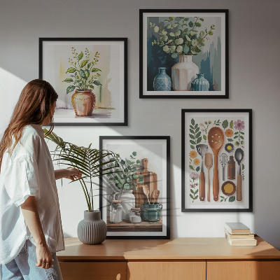 Ensemble de 4 tableaux Accessoires de cuisine à base de plantes