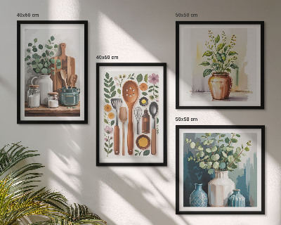 Ensemble de 4 tableaux Accessoires de cuisine à base de plantes