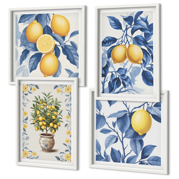 Mur de tableaux Branches de citronnier feuilles bleues