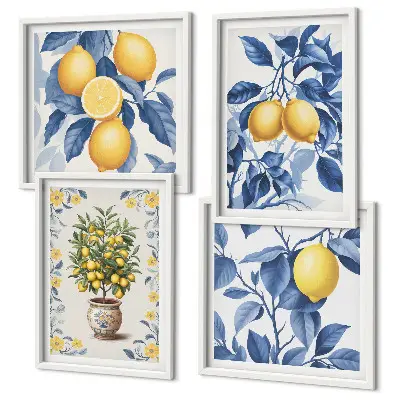 Mur de tableaux branches de citronnier à feuilles bleues