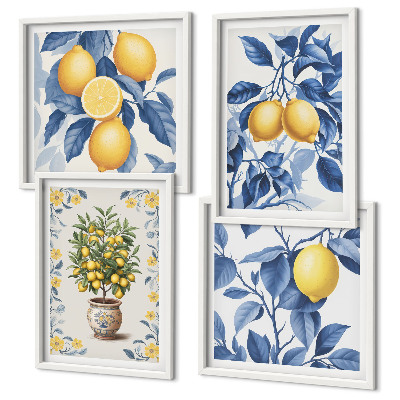 Mur de tableaux Branches de citronnier feuilles bleues
