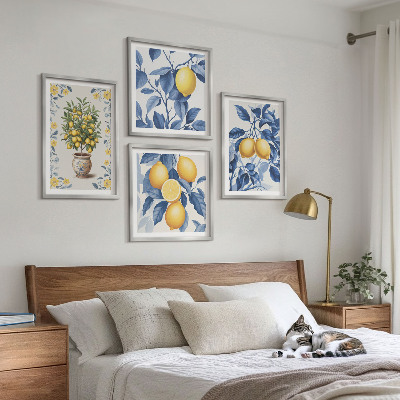 Mur de tableaux Branches de citronnier feuilles bleues