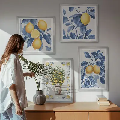 Mur de tableaux branches de citronnier à feuilles bleues