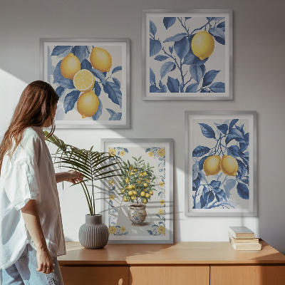 Mur de tableaux Branches de citronnier feuilles bleues
