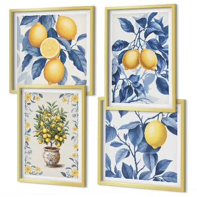 Mur de tableaux branches de citronnier à feuilles bleues