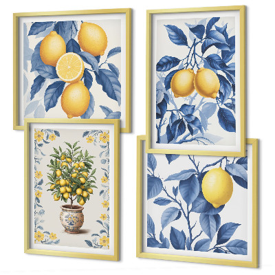 Mur de tableaux Branches de citronnier feuilles bleues
