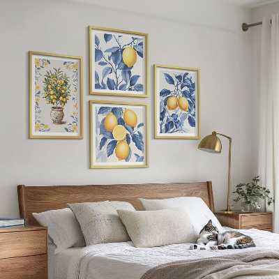 Mur de tableaux Branches de citronnier feuilles bleues