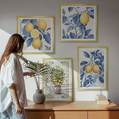 Mur de tableaux branches de citronnier à feuilles bleues