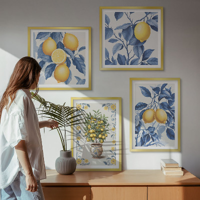 Mur de tableaux Branches de citronnier feuilles bleues