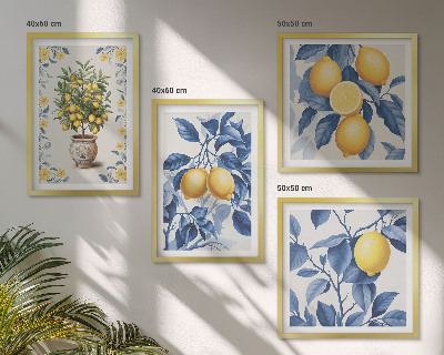 Mur de tableaux Branches de citronnier feuilles bleues