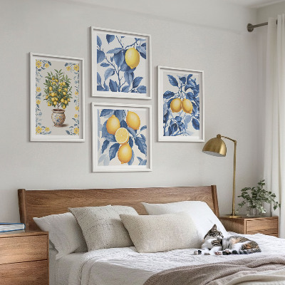 Mur de tableaux Branches de citronnier feuilles bleues