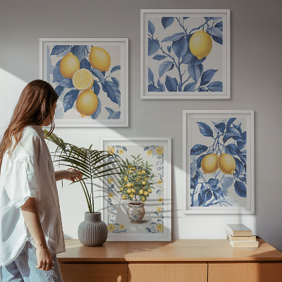 Mur de tableaux Branches de citronnier feuilles bleues