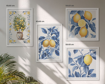 Mur de tableaux Branches de citronnier feuilles bleues
