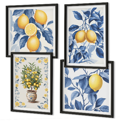 Mur de tableaux Branches de citronnier feuilles bleues